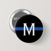 Monogram van de politie met blauwe lijn ronde button 5,7 cm (Voorkant /achterkant)