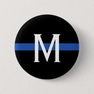 Monogram van de politie met blauwe lijn ronde button 5,7 cm
