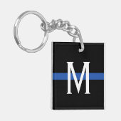 Monogram van de politie met blauwe lijn sleutelhanger (Voorkant Links)