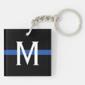 Monogram van de politie met blauwe lijn sleutelhanger (Achterkant)