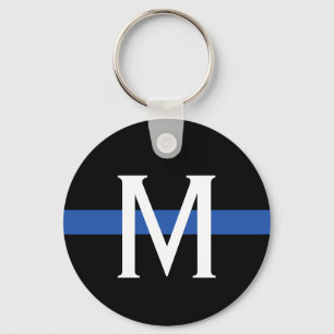 Monogram van de politie met blauwe lijn sleutelhanger
