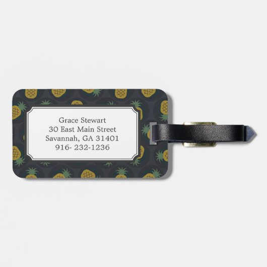 Monogram van de retro black gold pineappelpatronen bagagelabel (Achterkant horizontaal)