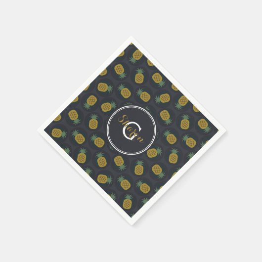 Monogram van de retro black gold pineappelpatronen servetten (Hoek)