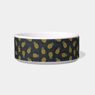 Monogram van de retro black gold pineappelpatronen voerbakje