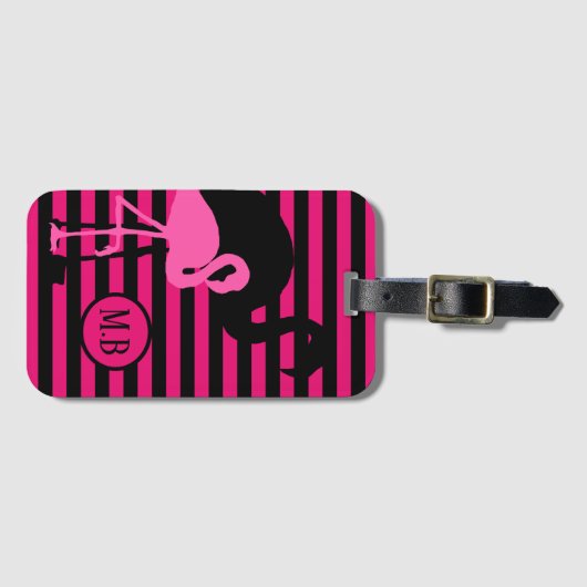 Monogram van de roze stapes van de Roze Flamingo B Bagagelabel (Voorkant (horizontaal))