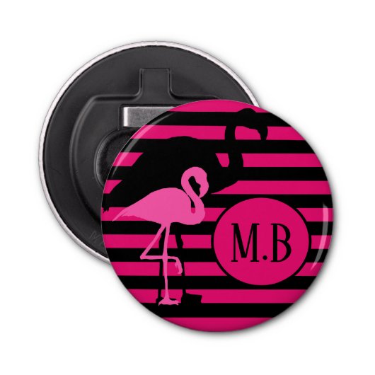 Monogram van de roze stapes van de Roze Flamingo B Button Flesopener (Voorkant)