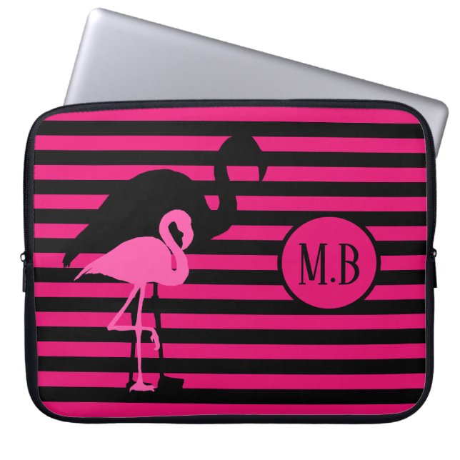 Monogram van de roze stapes van de Roze Flamingo B Laptop Sleeve (Voorkant)