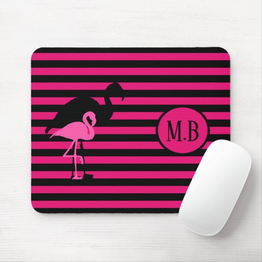 Monogram van de roze stapes van de Roze Flamingo B Muismat (Met muis)