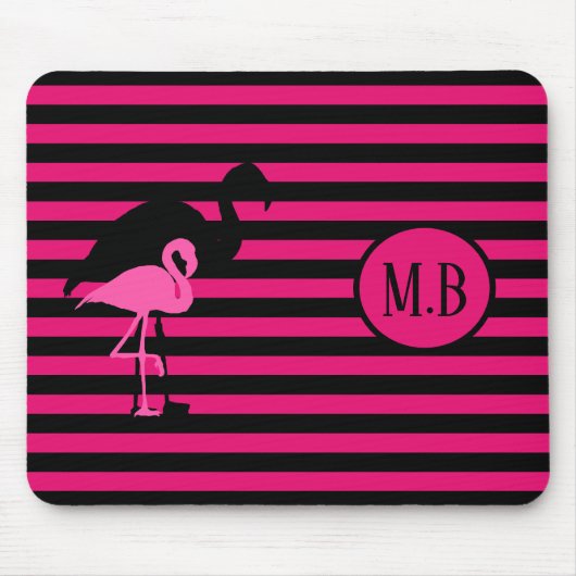 Monogram van de roze stapes van de Roze Flamingo B Muismat (Voorkant)