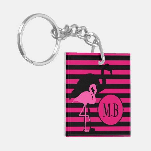 Monogram van de roze stapes van de Roze Flamingo B Sleutelhanger (Voorkant Links)
