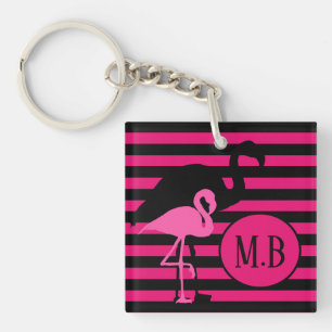 Monogram van de roze stapes van de Roze Flamingo B Sleutelhanger