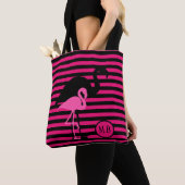 Monogram van de roze stapes van de Roze Flamingo B Tote Bag (Dichtbij)