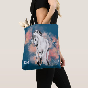 Monogram van de roze wolken van de Grijze Paard va Tote Bag