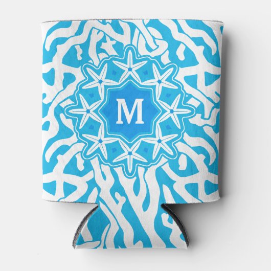 Monogram van de stervis van het strand Koraal Ref  Blikjeskoeler (Voorkant)
