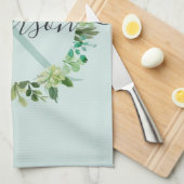 MONOGRAM VAN DE WATERVERF VAN ZACTE AQUA BLAUW FOL THEEDOEK (Quarter Fold)