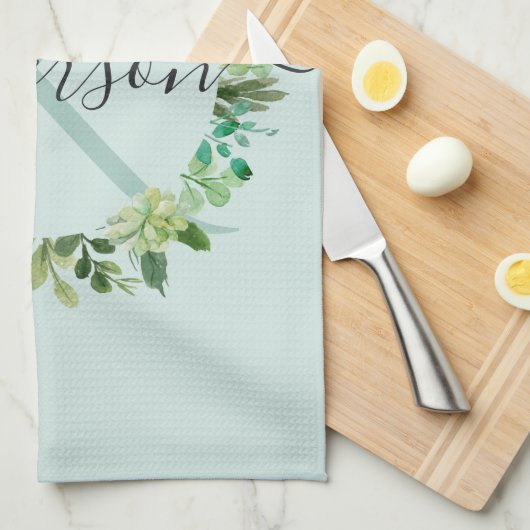 MONOGRAM VAN DE WATERVERF VAN ZACTE AQUA BLAUW FOL THEEDOEK (Quarter Fold)