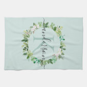 MONOGRAM VAN DE WATERVERF VAN ZACTE AQUA BLAUW FOL THEEDOEK (Horizontaal)