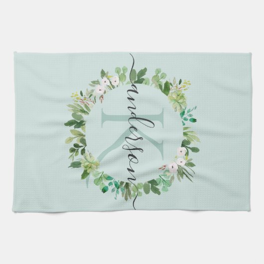 MONOGRAM VAN DE WATERVERF VAN ZACTE AQUA BLAUW FOL THEEDOEK (Horizontaal)