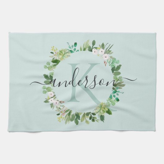 MONOGRAM VAN DE WATERVERF VAN ZACTE AQUA BLAUW FOL THEEDOEK (Horizontaal)