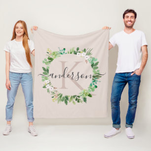 MONOGRAM VAN DE ZACTE BLUSH PINK WREATH FOLIAGE WA FLEECE DEKEN