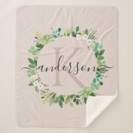 MONOGRAM VAN DE ZACTE BLUSH PINK WREATH FOLIAGE WA SHERPA DEKEN