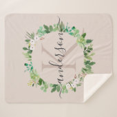 MONOGRAM VAN DE ZACTE BLUSH PINK WREATH FOLIAGE WA SHERPA DEKEN (Voorkant (horizontaal))