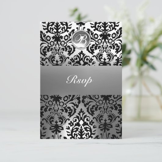 MONOGRAM VAN DE ZWARTE EN WITTE DAMASKGEM AANKONDIGING (Staand voorkant)