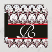 MONOGRAM VAN DE ZWARTE RODE DAMASKCARNATIES KAART (Voorkant / Achterkant)