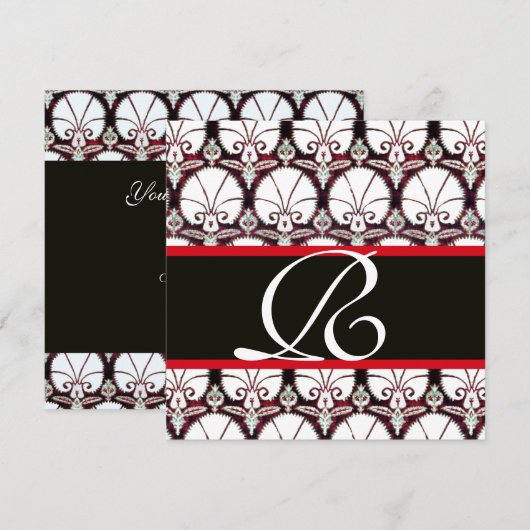 MONOGRAM VAN DE ZWARTE RODE DAMASKCARNATIES KAART (Voorkant / Achterkant)