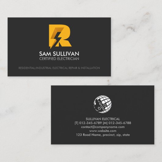 Monogram van een elektricien visitekaartje (Voorkant / Achterkant)