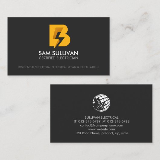 Monogram van een elektricien visitekaartje (Voorkant / Achterkant)