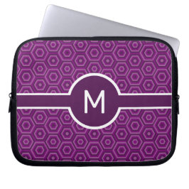 Monogram van één letter op Paarse zeshoeken Laptop Sleeve
