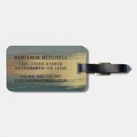 Monogram van Elegant Abstract goud en grijze Manne Bagagelabel (Achterkant horizontaal)