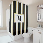 Monogram van Elegant Black en White Stripes Douchegordijn (In situ)