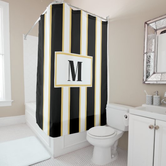Monogram van Elegant Black en White Stripes Douchegordijn (In situ)