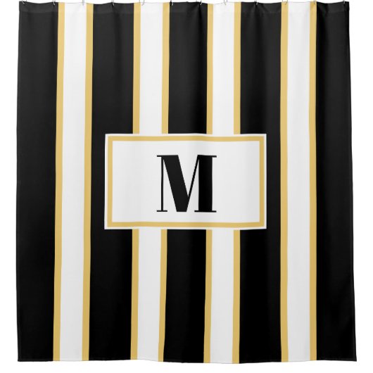 Monogram van Elegant Black en White Stripes Douchegordijn (Voorkant)