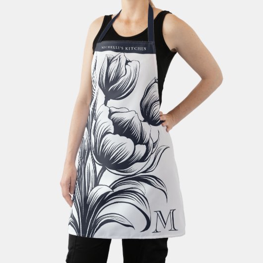 Monogram van Franse bloemtulp Schort (Insitu)