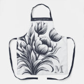 Monogram van Franse bloemtulp Schort (Voorkant)