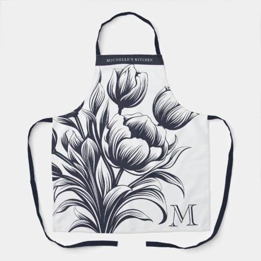 Monogram van Franse bloemtulp Schort (Voorkant)