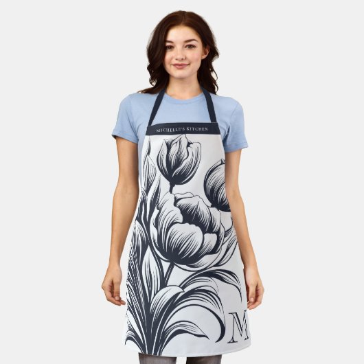 Monogram van Franse bloemtulp Schort (Gedragen)