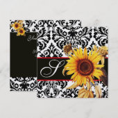 MONOGRAM VAN GEEL SUNFLOWER ZWARTE WITTE DAMASKMON KAART (Voorkant / Achterkant)