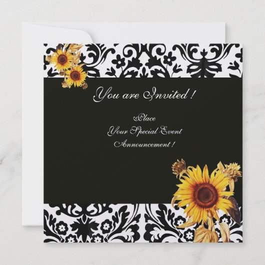 MONOGRAM VAN GEEL SUNFLOWER ZWARTE WITTE DAMASKMON KAART (Achterkant)