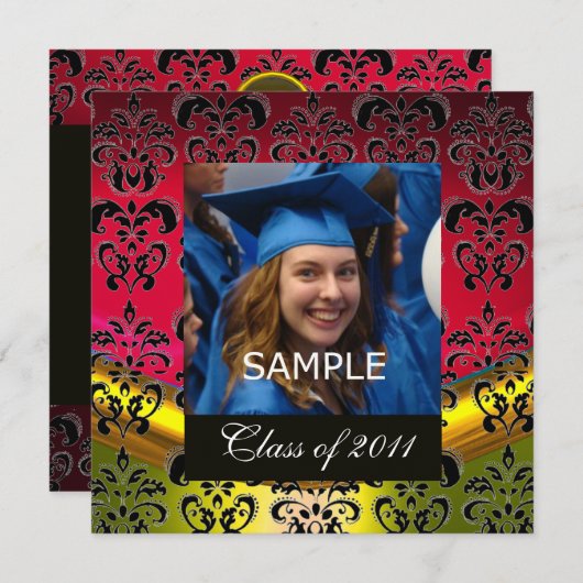 MONOGRAM VAN HET AFSTUDEREN VAN GOUD, RODE, ZWARTE AANKONDIGING (Voorkant / Achterkant)