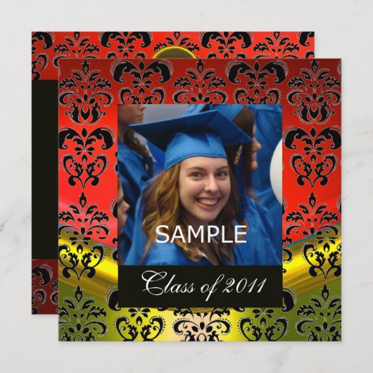 MONOGRAM VAN HET AFSTUDEREN VAN GOUD, RODE, ZWARTE AANKONDIGING (Voorkant / Achterkant)