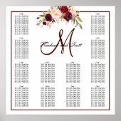 Monogram van het Bourgogne Floral Wedding Seating  Poster (Voorkant)