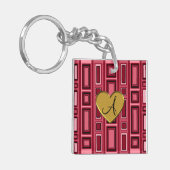 Monogram van het Burgundy Red Retro-kwadratenmonog Sleutelhanger (Voorkant Links)
