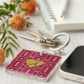 Monogram van het Burgundy Red Retro-kwadratenmonog Sleutelhanger (Voorkant Rechts)