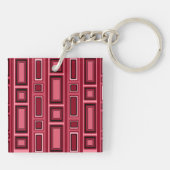 Monogram van het Burgundy Red Retro-kwadratenmonog Sleutelhanger (Achterkant)