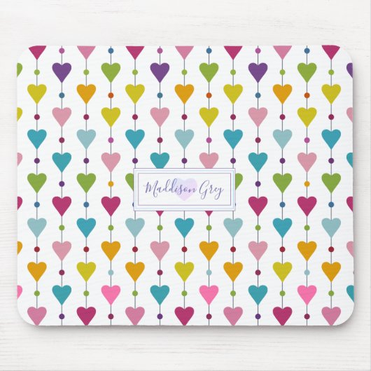 Monogram van het Cute and Colorful Seamless Hearts Muismat (Voorkant)