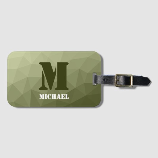 Monogram van het groene, geometrisch maaspatroon v bagagelabel (Voorkant (horizontaal))
